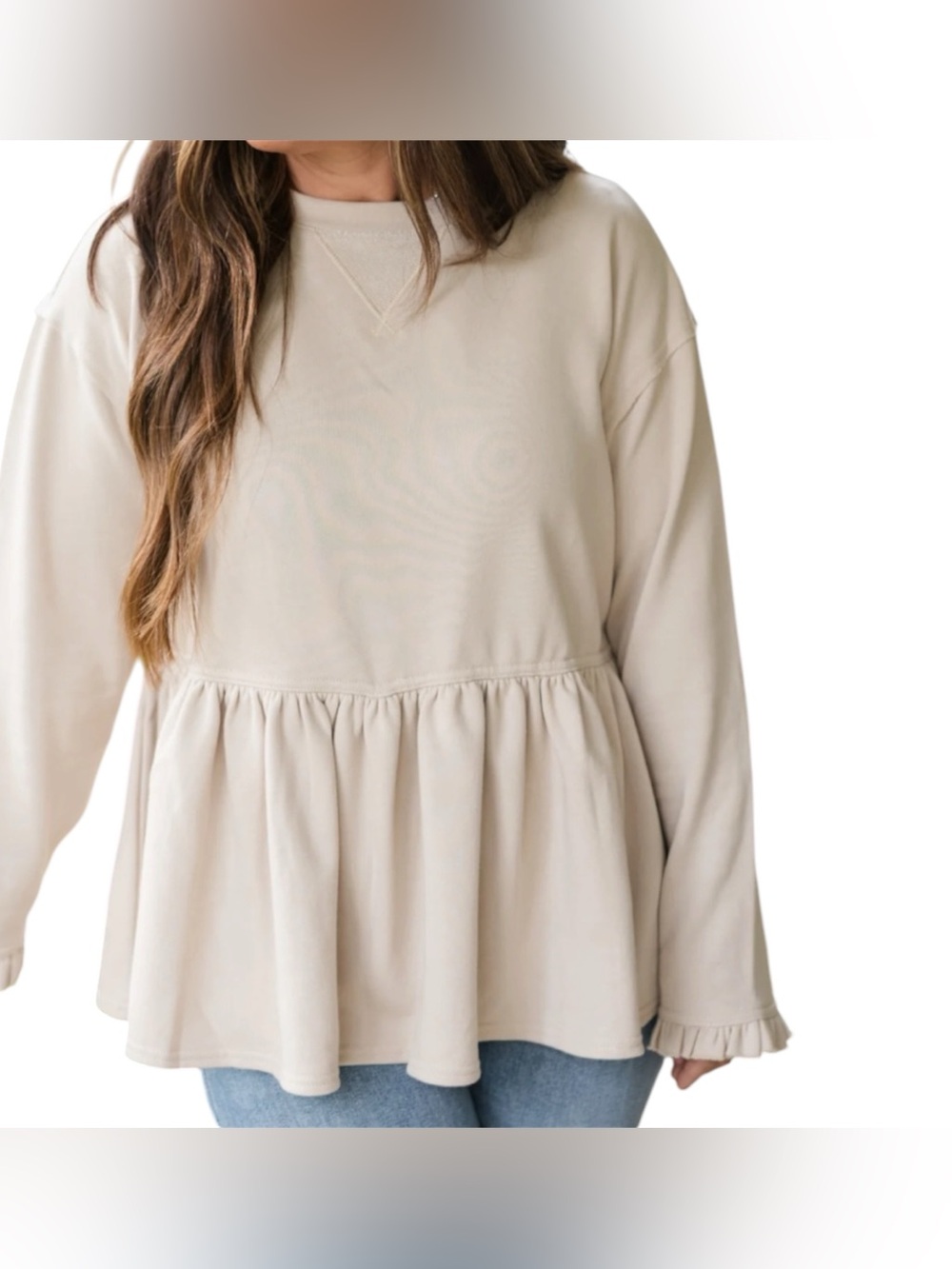 GILLI Relaxed Cream Peplum Long Sleeve Sweater Top